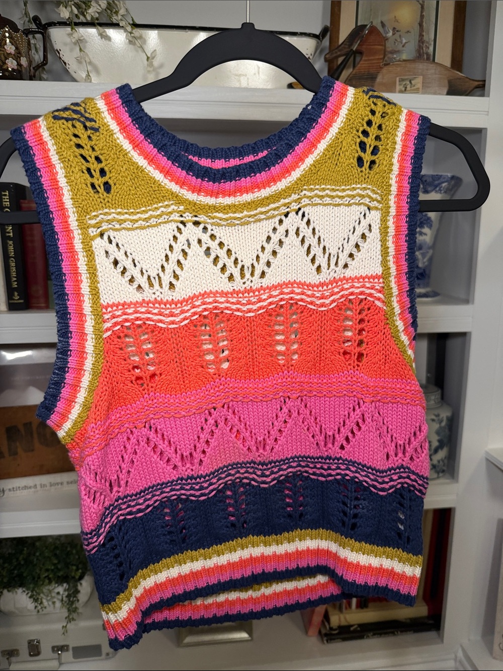 entro Multicolor Striped Knit Tank Top in Navy, Pink, Coral, Cream & Mustard